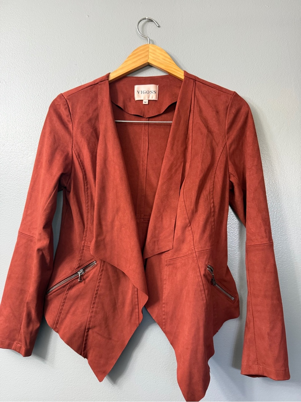 Vigoss Women's Rust Suede Draped Jacket medium